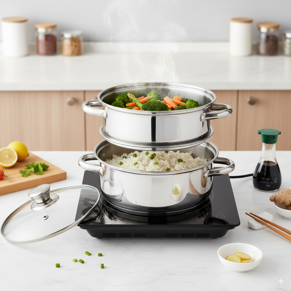 2-Tier Stainless Steel Steamer with Glass Lid