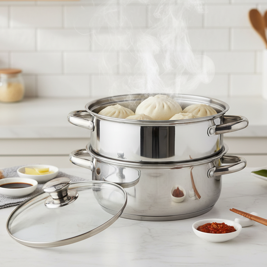 2-Tier Stainless Steel Steamer with Glass Lid