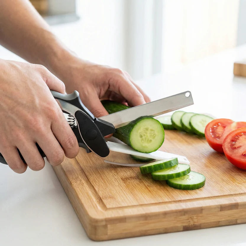 2-in-1 Clever Cutter Knife & Cutting Board Scissors & Pair of Wire Hand Dishwasher FREE WORTH of Rs 100