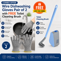 Wire Dishwashing Gloves (Pair of 2 with Free Toilet Cleaning Brush)