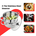 2-Tier Stainless Steel Steamer with Glass Lid