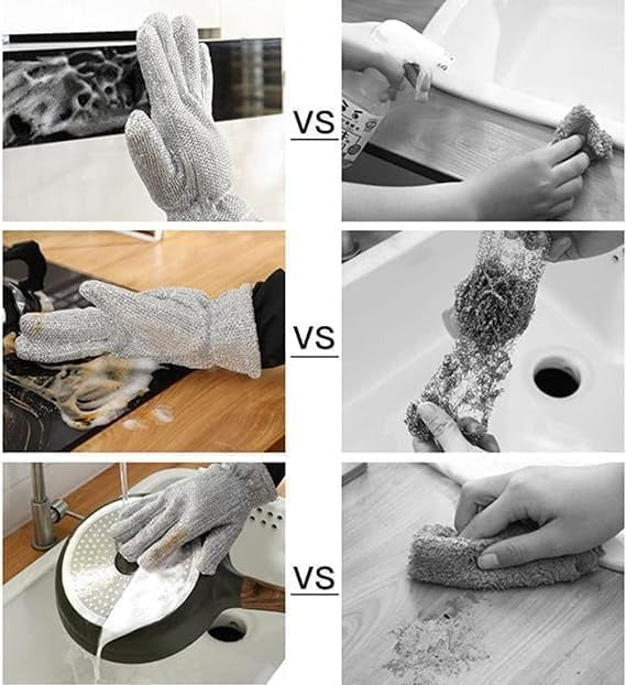 Wire Dishwashing Gloves (Pair of 2 with Free Toilet Cleaning Brush)