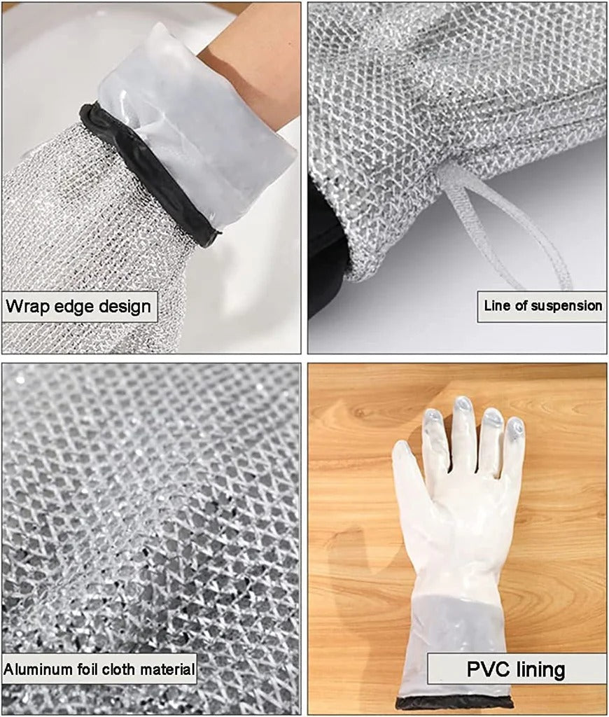 Wire Dishwashing Gloves (Pair of 2 with Free Toilet Cleaning Brush)