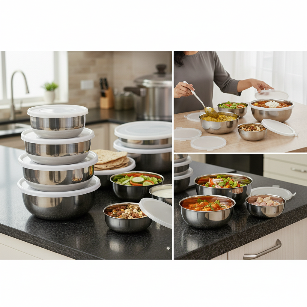 Stainless Steel Kitchen Bowl Set with Lids - Set of 5 Pcs