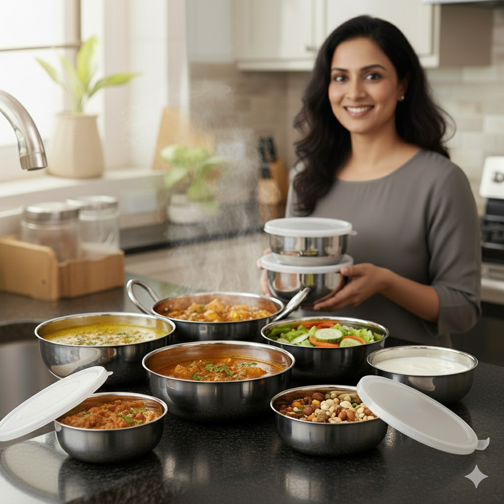 Stainless Steel Kitchen Bowl Set with Lids - Set of 5 Pcs