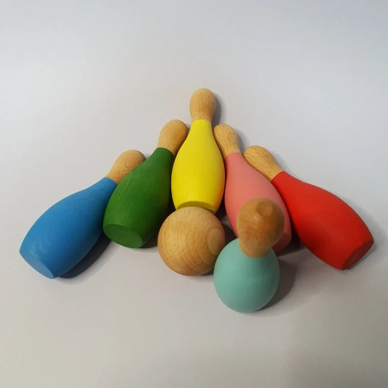 Wooden Mini Bowling Pins Set | 6 Pins & 1 Ball