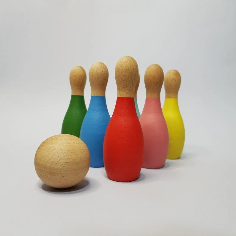 Wooden Mini Bowling Pins Set | 6 Pins & 1 Ball